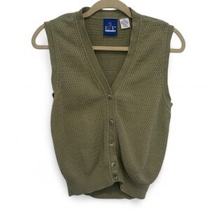 Vintage Olive Green Knit Button-Up Sweater Vest